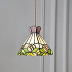 Vintage Tiffany Rose Flower Conical Stained Glass 1-light Pendant Light BulbSquare