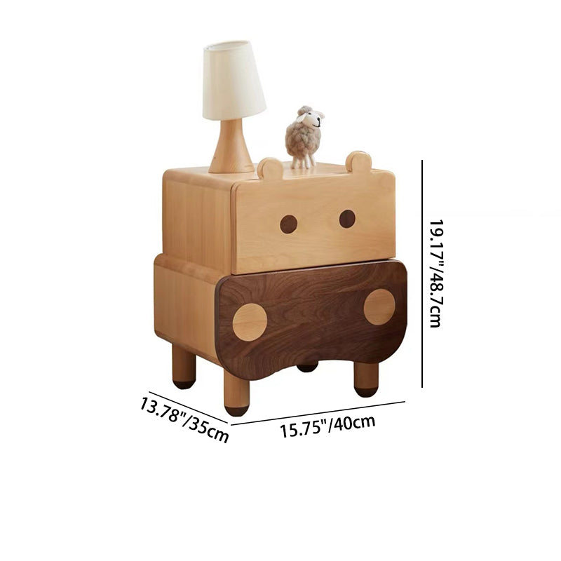 Lumendat Contemporary Creative Kids Rectangular Bear Beech Wood Nightstand 1-Drawer For Bedroom Lumendat