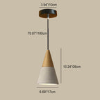 Contemporary Industrial Round Cone Triangle Cement Rubber Wood 1-light Pendant Light for Living Room BulbSquare