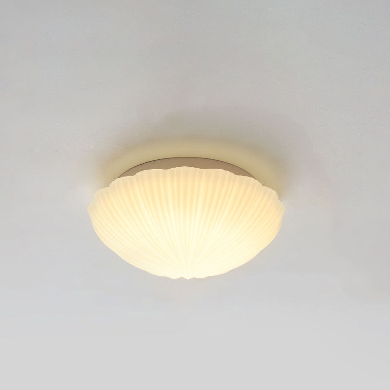 Modern French Cream Shell Glass LED Flush Mount Ceiling Light BulbSquare