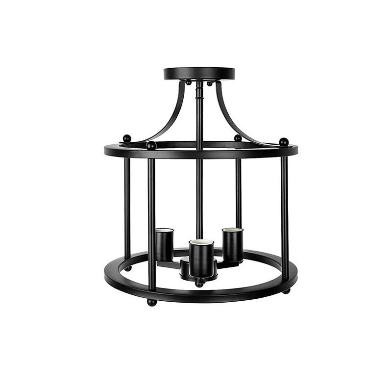 Industrial Vintage Round Drum 3-light Semi-flush Mount Ceiling Light