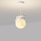 Contemporary Creative Resin Animal Rabbit Moon 1-light Kids Pendant Light for Living Room BulbSquare