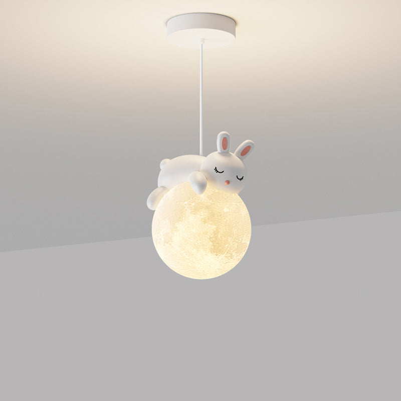 Contemporary Creative Resin Animal Rabbit Moon 1-light Kids Pendant Light for Living Room BulbSquare