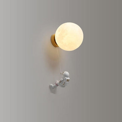 Contemporary Creative Orb Astronaut Iron Resin 1-Light Wall Sconce Lamp For Bedroom