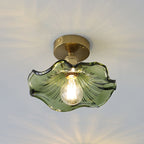 European Vintage Lotus Leaf Iron Copper 1-light Semi-flush Mount Light BulbSquare