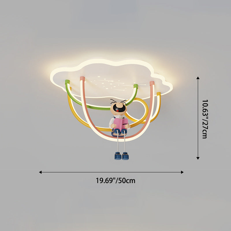 Lumendat Contemporary Creative Cartoon Astronaut Cloud Iron Aluminum Rainbow Curve LED Kids Flush Mount Ceiling Light For Bedroom Lumendat