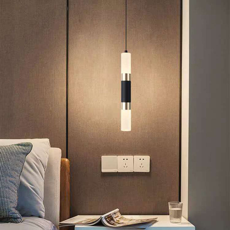 Modern Minimalist Cylinder Aluminum Acrylic LED Pendant Light for Bedroom BulbSquare
