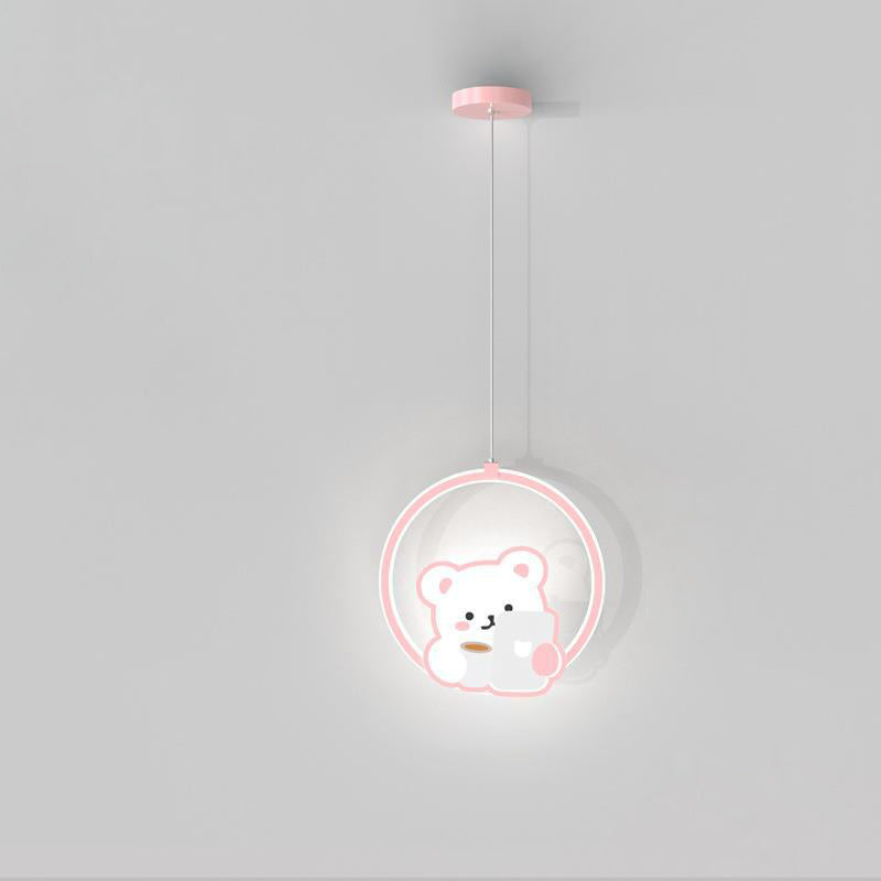Lumendat Modern Simplicity Kids Aluminum Iron Acrylic Circle Bear Cow LED Pendant Light For Bedside Lumendat