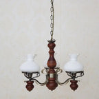 Traditional Rustic Candelabra Round Flower Iron Solid Wood 3-light Chandelier for Living Room BulbSquare