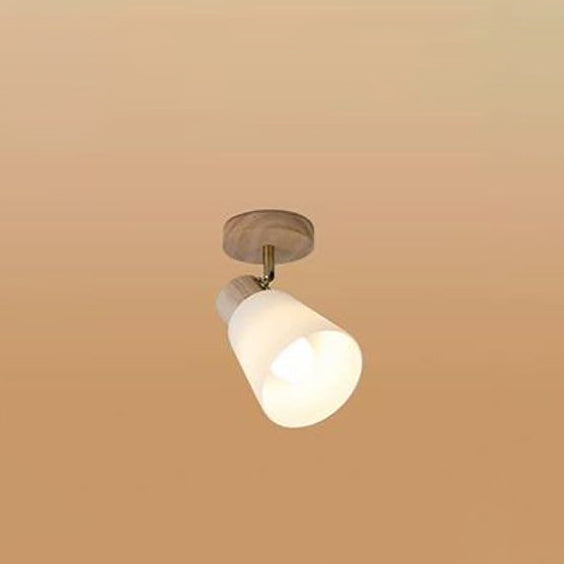 Traditional Vintage Wood Glass Trumpet Shade 1/2/3/4-light Semi-flush Mount Ceiling Light for Living Room