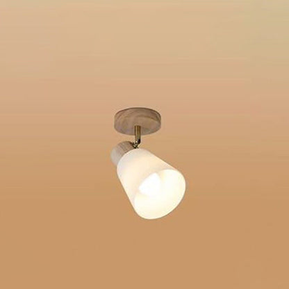 Traditional Vintage Wood Glass Trumpet Shade 1/2/3/4-light Semi-flush Mount Ceiling Light for Living Room
