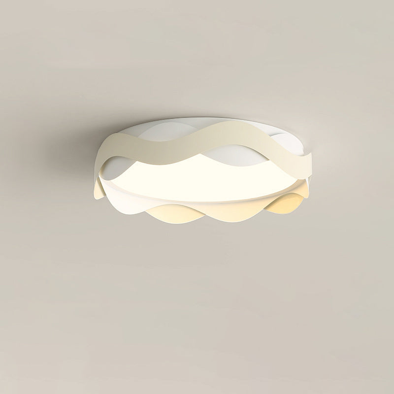 Contemporary Creative Cream Waves Round Acrylic Iron LED Flush Mount Ceiling Light for Living Room
