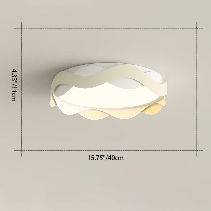 Contemporary Creative Cream Waves Round Acrylic Iron LED Flush Mount Ceiling Light for Living Room