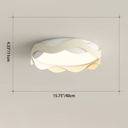 Contemporary Creative Cream Waves Round Acrylic Iron LED Flush Mount Ceiling Light for Living Room