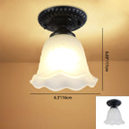 Contemporary Retro Floral Bell Round Iron Glass 1-Light Semi-Flush Mount Ceiling Light For Hallway Lumendat