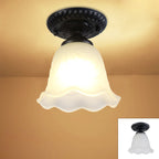 Contemporary Retro Floral Bell Round Iron Glass 1-Light Semi-Flush Mount Ceiling Light For Hallway Lumendat