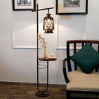 European Vintage Simple Lantern Table Iron Wood Marble 1-Light Standing Floor Lamp Lumendat