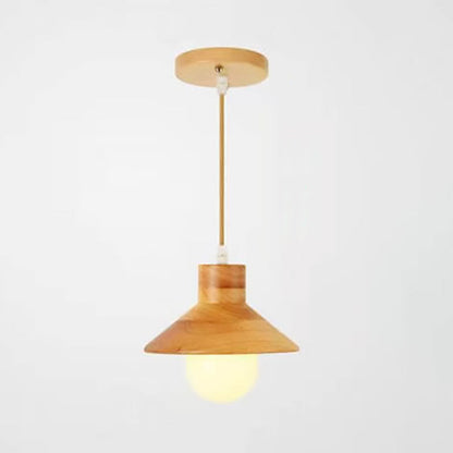 Traditional Japanese Wood Round 1-light Pendant Light for Dining Room