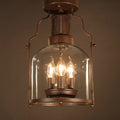 Industrial Vintage Antique Iron Glass Lantern 3-light Semi-flush Mount Ceiling Light