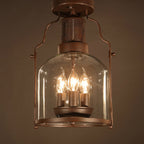 Industrial Vintage Antique Iron Glass Lantern 3-light Semi-flush Mount Ceiling Light