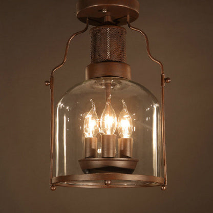 Industrial Vintage Antique Iron Glass Lantern 3-light Semi-flush Mount Ceiling Light