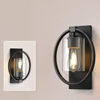 Industrial Retro Iron Circle Ring Glass Cylinder Shade 1-Light Wall Sconce Lamp Lumendat