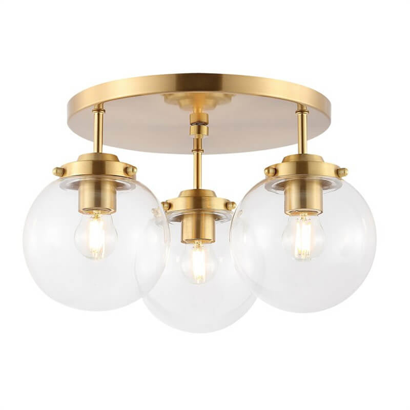 Industrial Glass Spherical / Long Barrel Design 3-light Semi-flush Mount Light