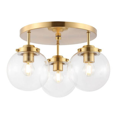 Industrial Glass Spherical / Long Barrel Design 3-light Semi-flush Mount Light