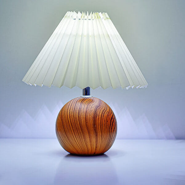 Nordic Vintage Pleated Wood Ball Base LED Table Lamp Lumendat