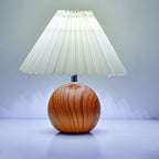 Nordic Vintage Pleated Wood Ball Base LED Table Lamp Lumendat