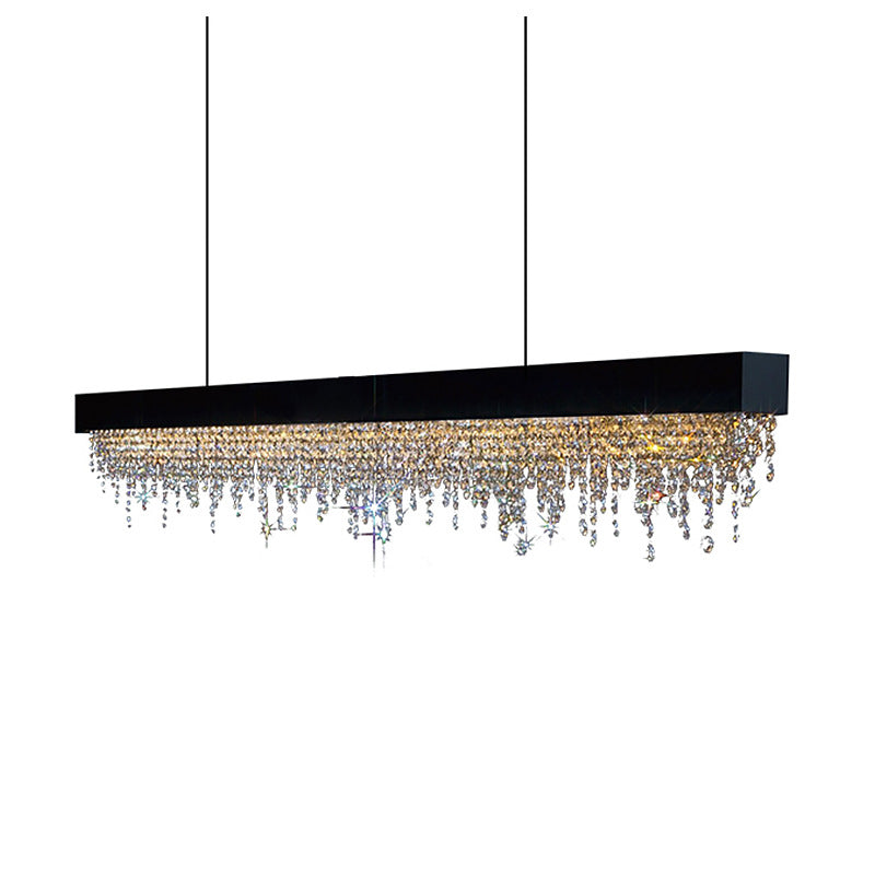 Contemporary Luxury Rectangular Stainless Steel Crystal LED Chandelier for Dining Room