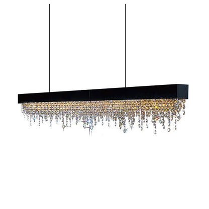 Contemporary Luxury Rectangular Stainless Steel Crystal LED Chandelier for Dining Room