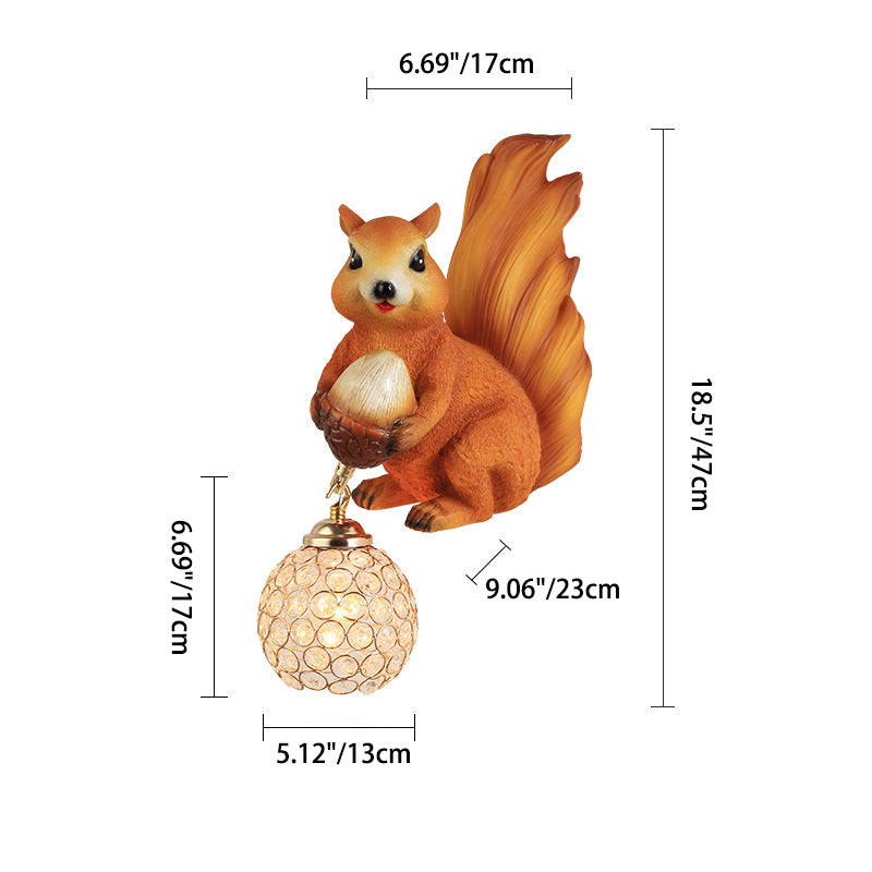 Lumendat Traditional European Kids Squirrel Ball Crystal Resin 1-Light Wall Sconce Lamp For Bedside Lumendat