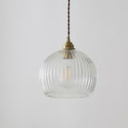 Modern Simplicity Ribbed Glass Semicircle Shade Copper 1-light Pendant Light for Living Room BulbSquare