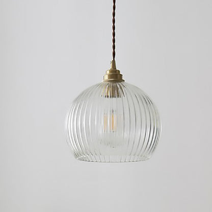 Modern Simplicity Ribbed Glass Semicircle Shade Copper 1-light Pendant Light for Living Room