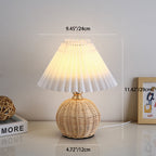 Contemporary Nordic Rattan Fabric Pleated Conic Ball LED Table Lamp For Bedroom Lumendat