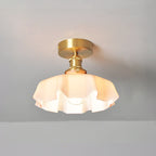 Japanese Vintage Cream Glass Floral Brass 1-Light Semi-Flush Mount Ceiling Light Lumendat