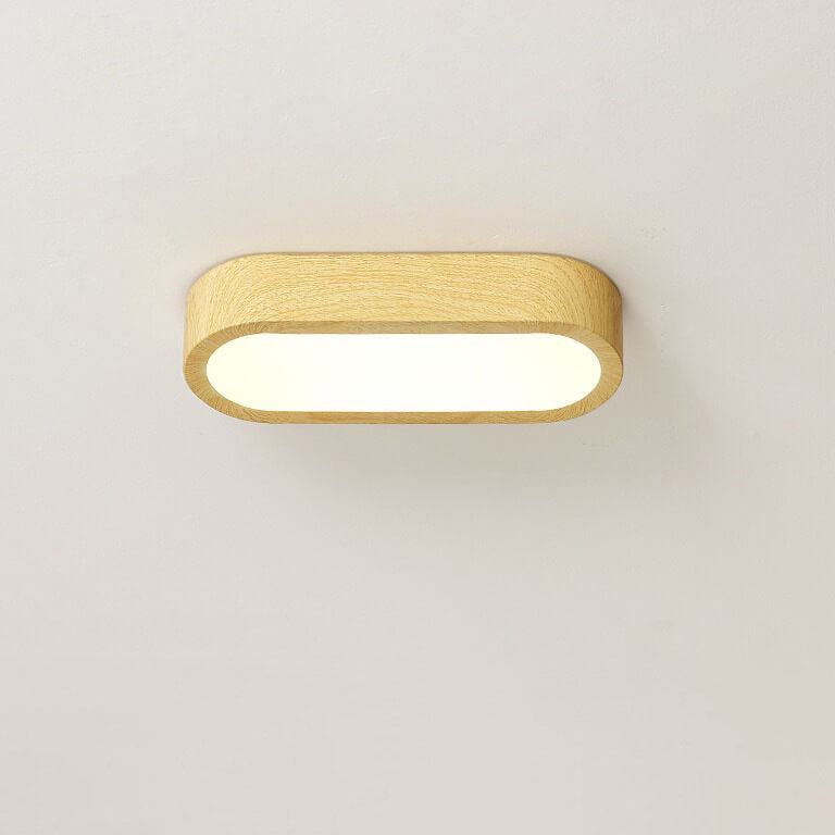 Modern Minimalist Oval Strip Wood Grain Metal LED Flush Mount Ceiling Light for Hallway