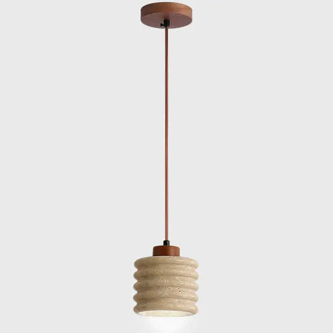 Japanese Wabi-sabi Yellow Travertine Cylinder Lampshade Wood 1-light Pendant Light Lumendat