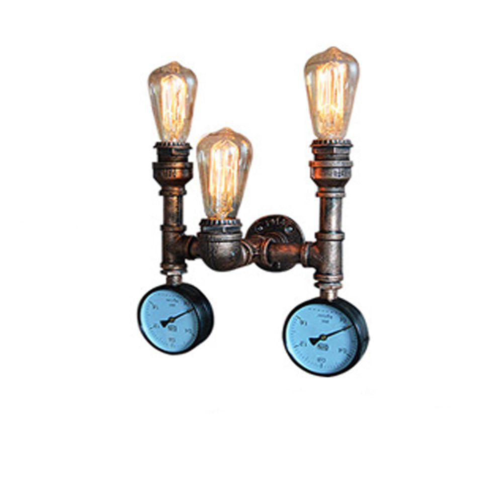 Traditional Vintage Iron Pipe Water Meter 3-Light Wall Sconce Lamp For Living Room Lumendat