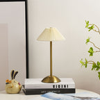 Contemporary Scandinavian Rechargeable Iron Fabric Conic Pleated 1-Light Table Lamp For Bedside Lumendat
