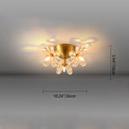 Modern Minimalist Flower Brass Crystal 3/5/6/7 Light Flush Mount Ceiling Light For Living Room