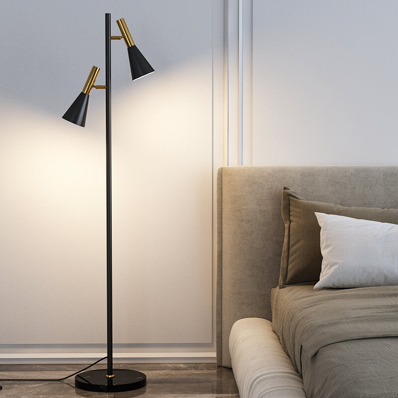 Modern Minimalist Marble Iron Horn Shade Rotatable 2-Light Standing Floor Lamp For Living Room & Bedroom Lumendat