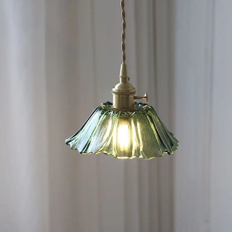 Modern Art Deco Sunflower Copper Glass 1-light Pendant Light for Living Room Lumendat