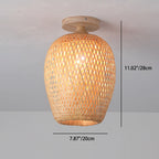Modern Chinese Bamboo Woven Cylinder 1-Light Semi-Flush Mount Ceiling Light For Living Room