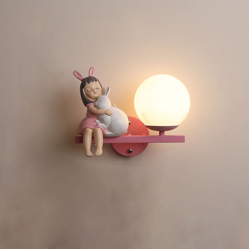 Contemporary Creative Kids Girls Unicorn Orb Resin Iron Glass 1-Light Wall Sconce Lamp For Bedroom Lumendat
