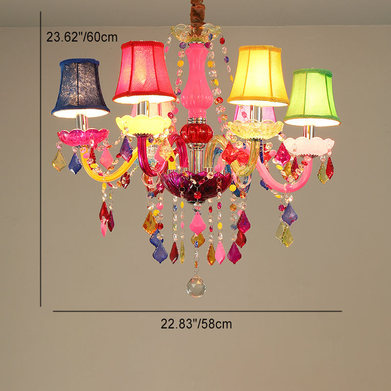 Traditional European Glass Crystal Metal Fabric Candlestick Holder Inflorescence 6-light Chandeliers for Living Room BulbSquare