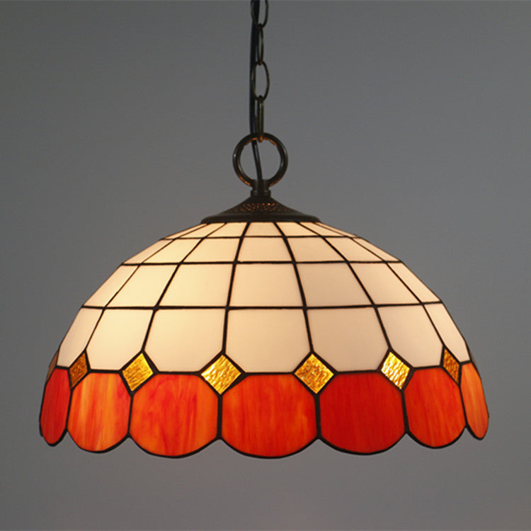 Tiffany Vintage Gemstone Stained Glass Dome 3-light Pendant Light BulbSquare