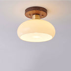 Creative Vintage Walnut Brass Round 1-Light Semi-Flush Mount Ceiling Light Lumendat
