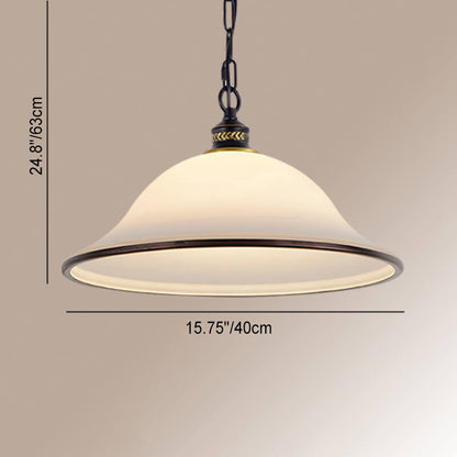 Vintage European Frosted Glass Cone 1-Light Pendant Light